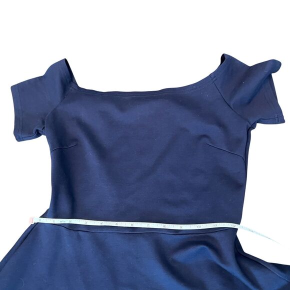 Sarin Mathews Dress Small Navy Cap Sleeve Fit & Flare Quiet Luxury Preppy Party - Picture 4 of 11